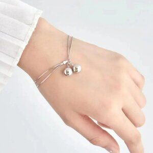 925 Sterling Silver Dangle Ball Charm Bracelet Double Layer Snakechain Bracelet